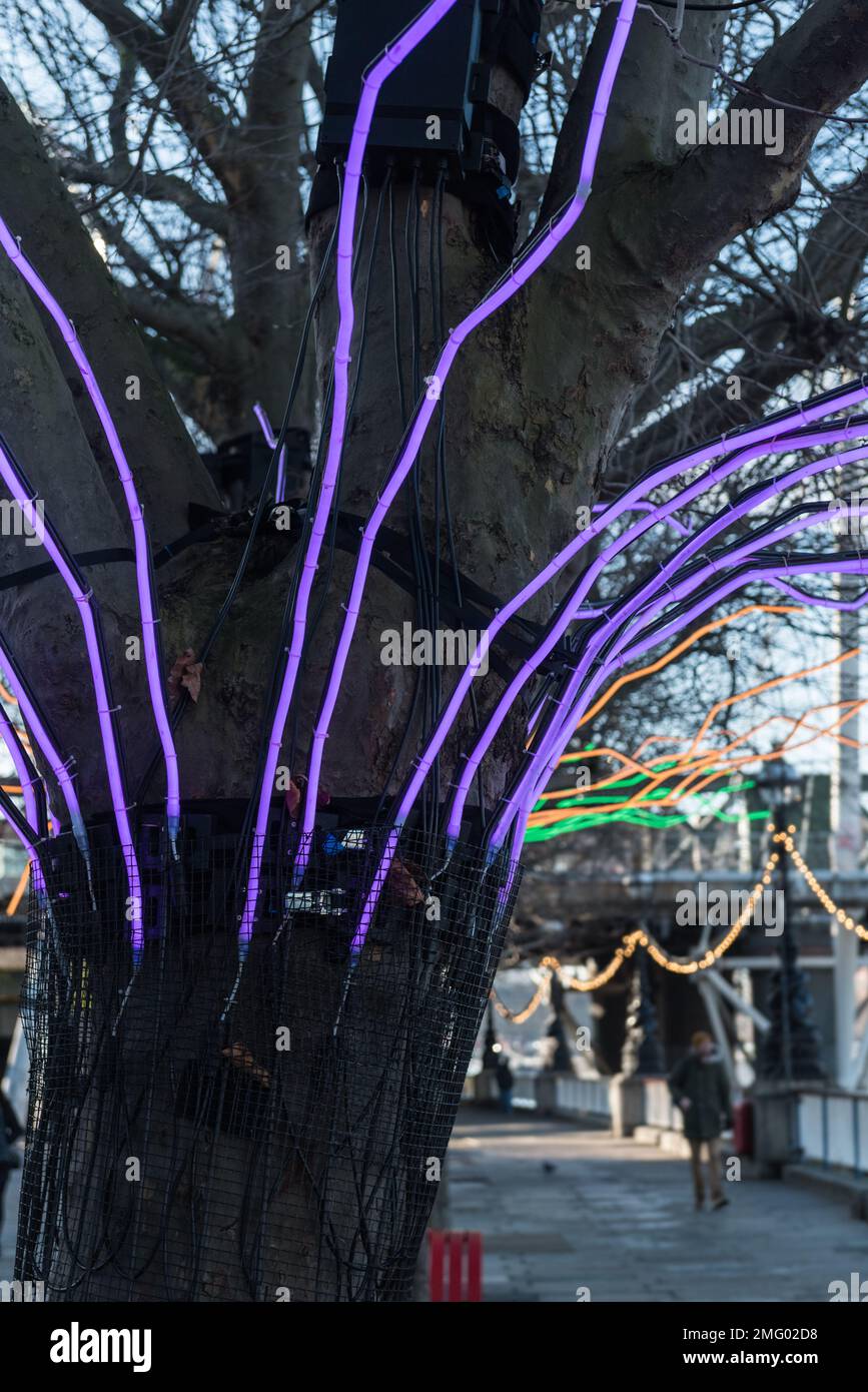 Luci invernali display a LED sulla Southbank, Londra Foto Stock