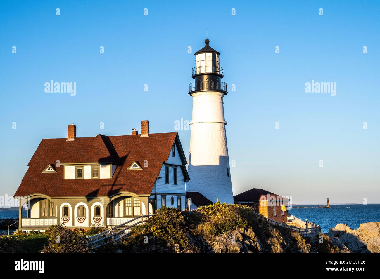 Portland Head Light e Keepers' Quarters a Cape Elizabeth e Fort Williams Park nel Maine Foto Stock
