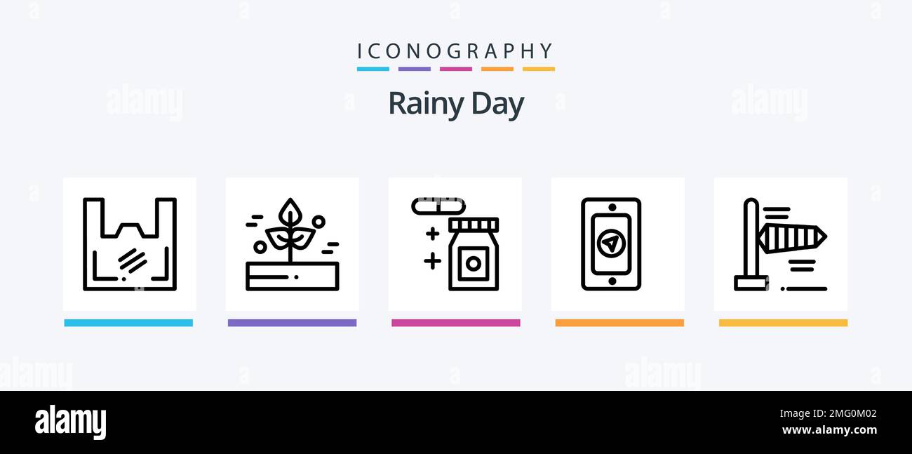 Pacchetto icone Rainy Line 5 con SKY incluso. arcobaleno. cellulare. piovoso. gesso. Icone creative Design Illustrazione Vettoriale