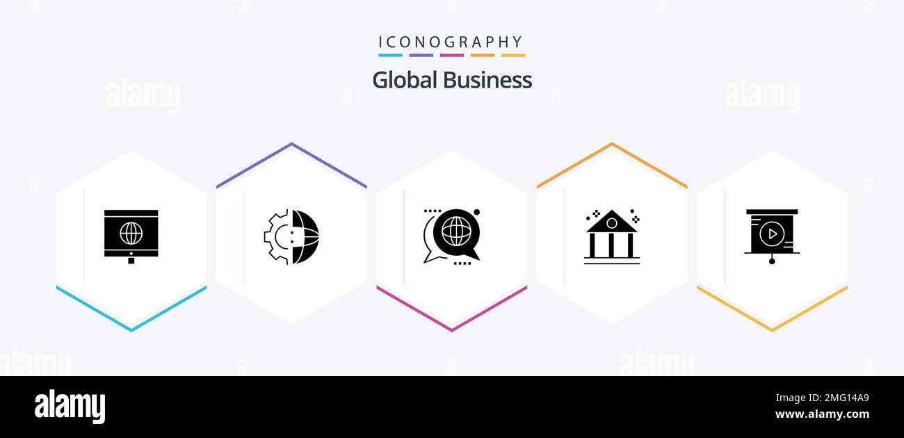Global Business 25 Glyph Icon Pack, business incluso. finanza. comunicazione. business. messaggio Illustrazione Vettoriale