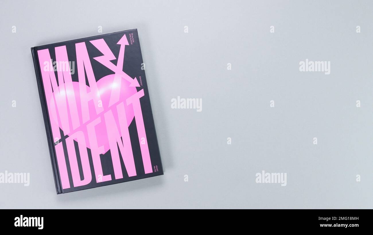 Mini Album Box Stray Kids MAXIDENT in grigio. CD musicale. Band sudcoreana di ragazzi StrayKids. Spazio per il testo. Gatineau, QC Canada - Dicembre 07 2022. Foto Stock