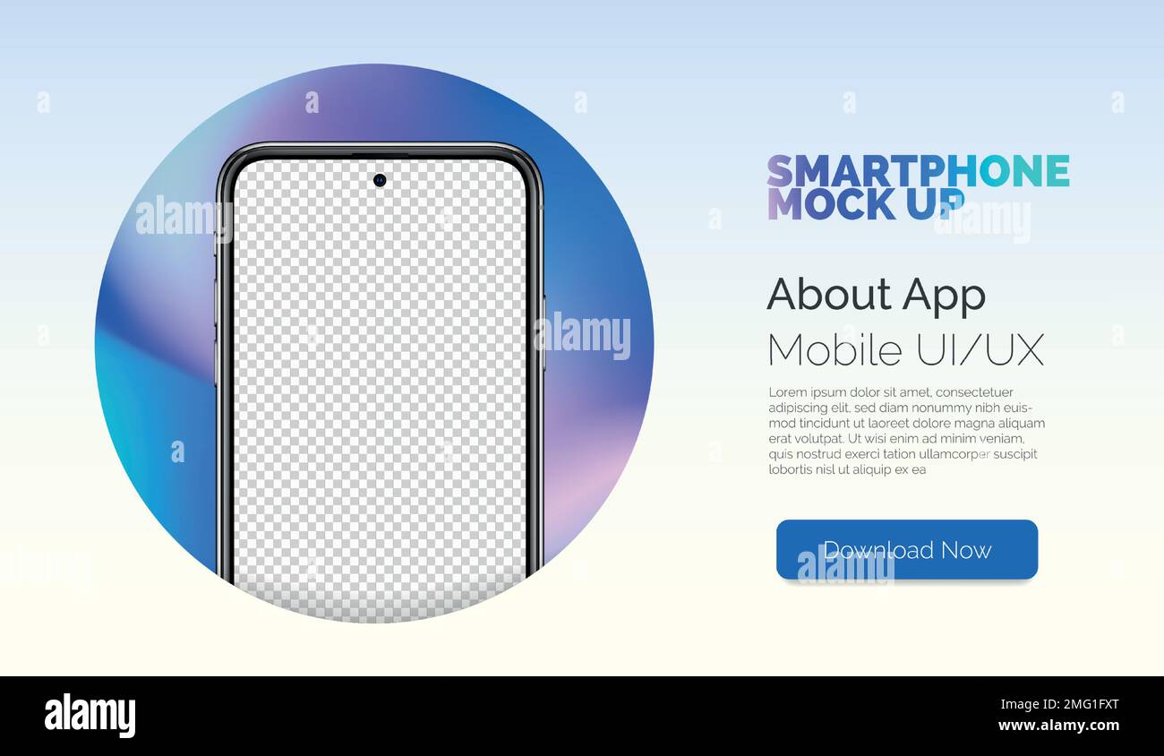 Smartphone Vector mockup per la dimostrazione visiva dell'applicazione ui. Concetto di presentazione del telefono delle cellule. Smartphone realistico e alla moda senza cornice con schermo trasparente vuoto. Illustrazione Vettoriale