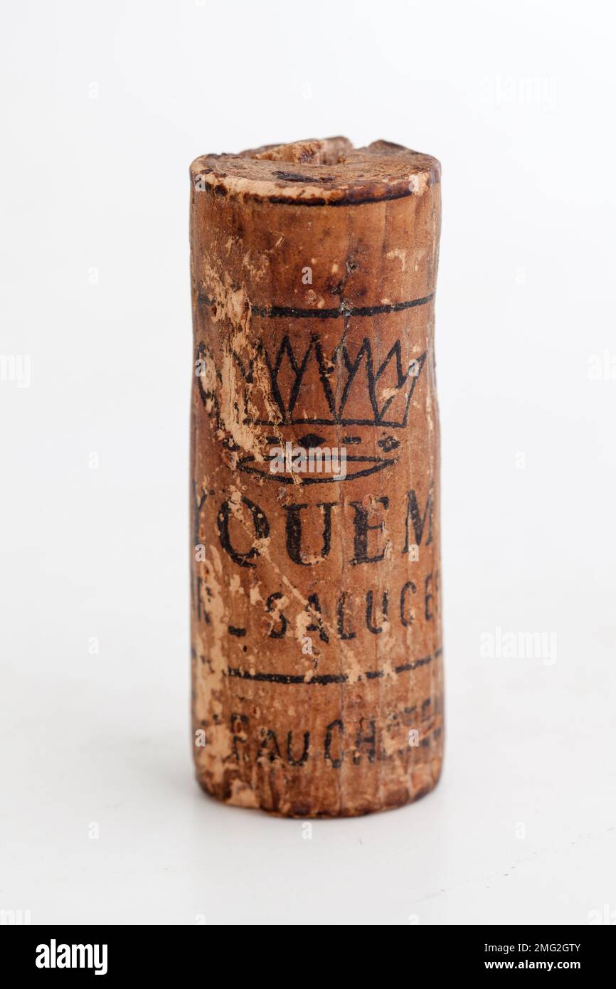 Vecchio sughero da una bottiglia di vino Chateau D'Yquem Foto Stock