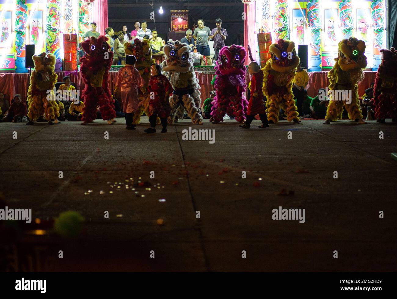 Dragon Costume Dance in Thailandia - Performers in Dragon Costumi a Celebration . Nong Khai ( หนองคาย ) , Tailandia Foto Stock
