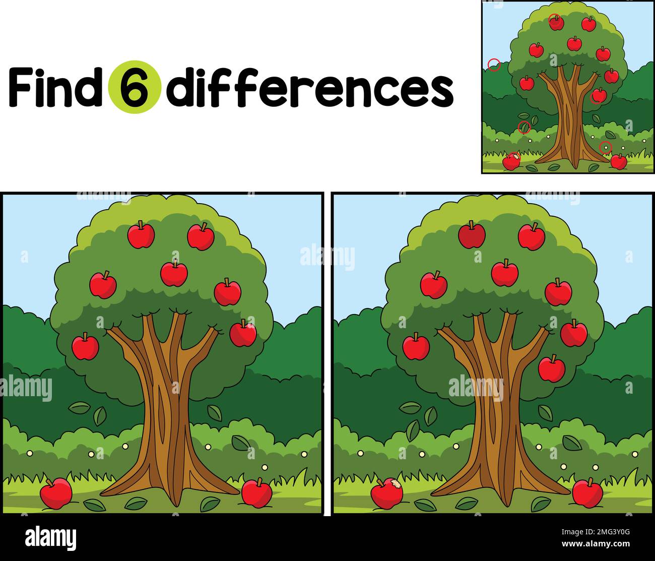 Apple Tree Farm trovare le differenze Illustrazione Vettoriale