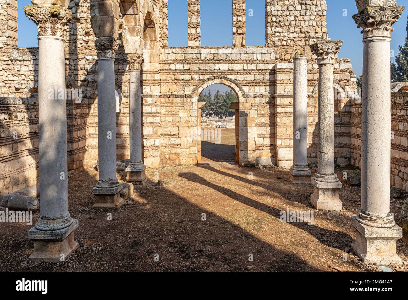 Rovine della città antica Anjar, valle di Bekaa, Libano Foto Stock