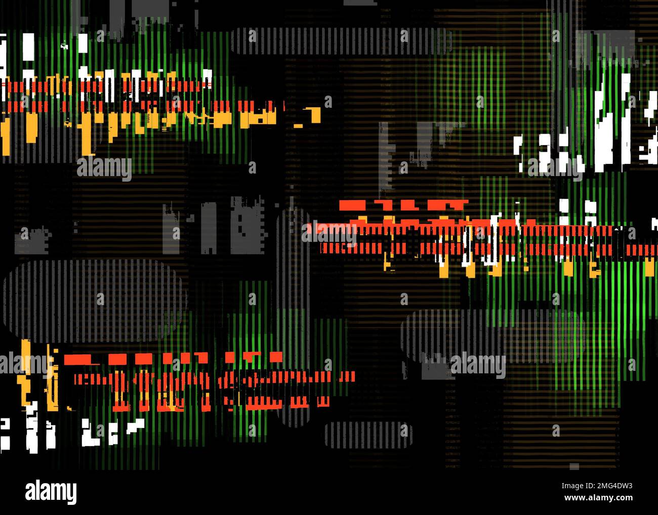 Astratto dati errore arte moderna linea retta composizione strisce disegno su sfondo nero con linee, ovali, interferenza glitch. Forma geometrica. Foto Stock