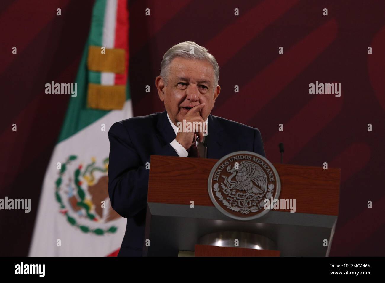 Città del Messico, Messico. 25th Jan, 2023. Il presidente del Messico, Andres Manuel Lopez Obrador, parla durante la sua conferenza informativa al Palazzo Nazionale. Il 25 gennaio 2023 a Città del Messico. (Credit Image: © Ismael Rosas/eyepix via ZUMA Press Wire) SOLO PER USO EDITORIALE! Non per USO commerciale! Credit: ZUMA Press, Inc./Alamy Live News Foto Stock