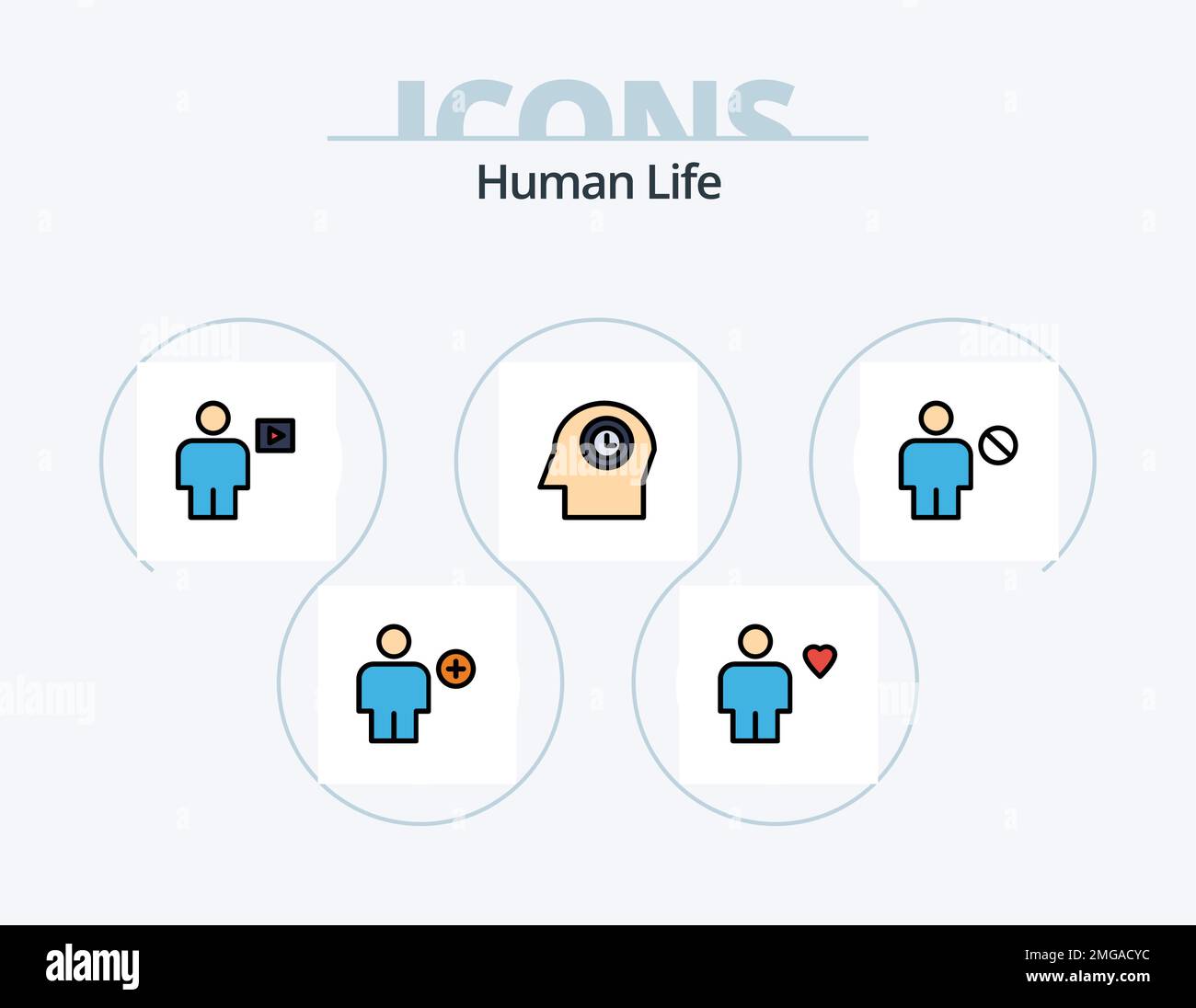 Human Line Comfiled Icon Pack 5 Icon Design. mentale. visione. corpo. umano. occhio Illustrazione Vettoriale