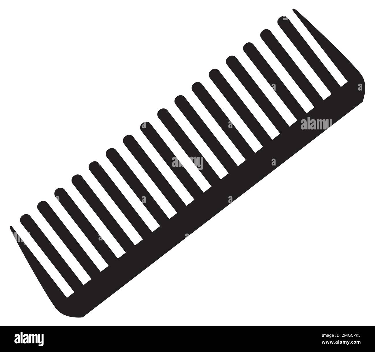 Icona Comb su sfondo bianco. Segno pettine a denti larghi. Pennello simbolo nero. stile piatto. Foto Stock
