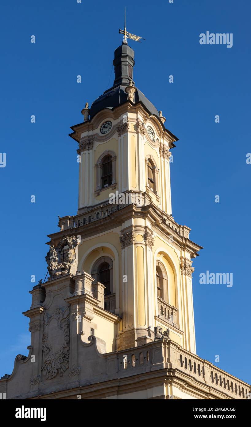 Bel vecchio Municipio di Buchach, opera congiunta dell'architetto Bernard Meretyn e dello scultore Johann Georg Pinsel. Buchach. Ucraina occidentale. Foto Stock