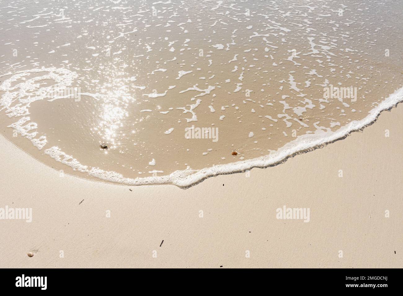 Mare e sabbia bordo primo piano particolare di una spiaggia riva Foto Stock