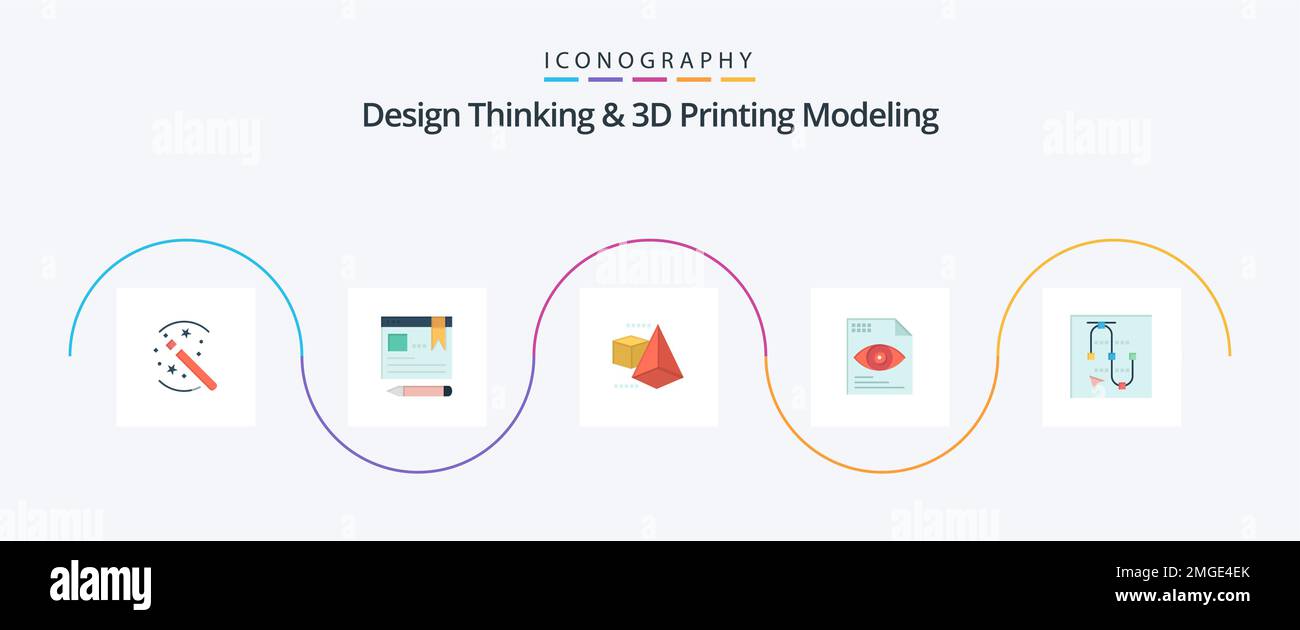 Design Thinking e D Printing Modeling Flat 5 Icon Pack schermo incluso . informatica. modello 3d. occhio . file Illustrazione Vettoriale