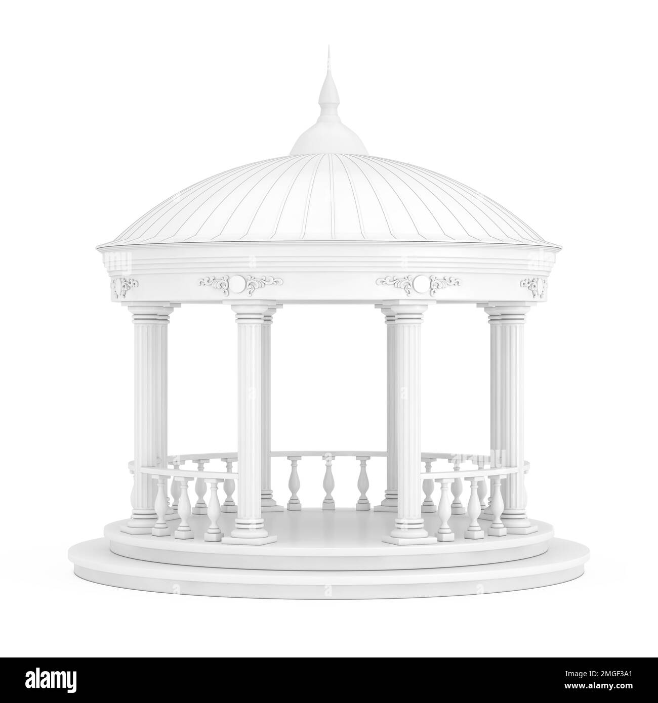 Urban Infrastructure Garden o Park Circle Gazebo con colonne greche e tetto, o Pergola in stile Clay su uno sfondo bianco. rendering 3D Foto Stock