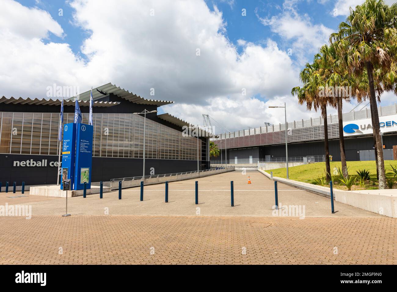 Il Sydney Olympic Park s[arene portuali che includono la struttura sportiva al coperto Netball Central, Western Sydney, NSW, Australia Foto Stock