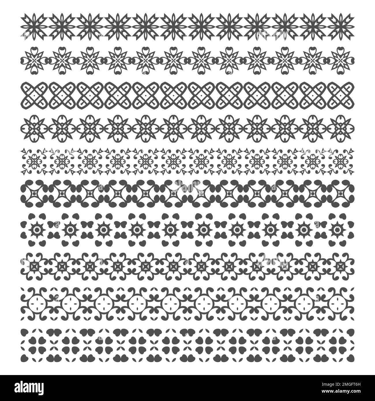 Set di bordi decorativi vintage, illustrazione a fascio di linee Foto Stock