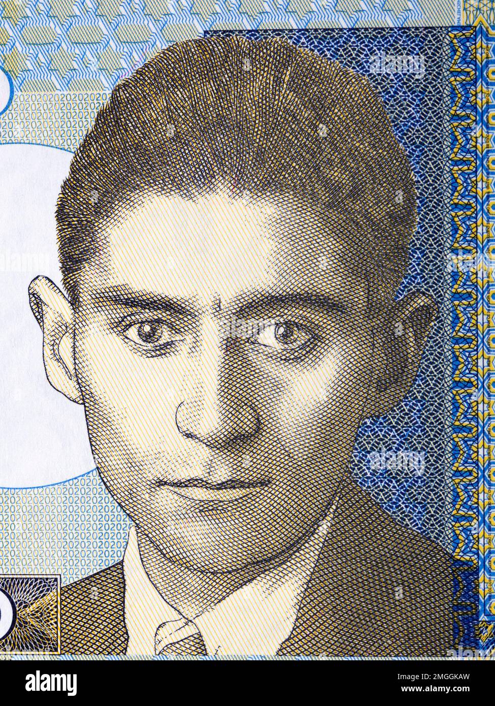 Franz Kafka un ritratto di primo piano dal denaro ceco Foto Stock
