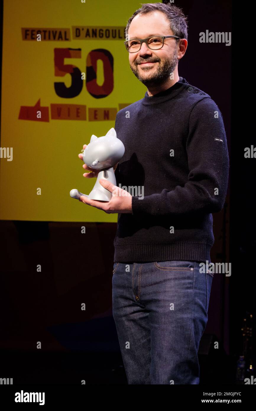 Riad Sattouf, vincitore del premio 'Grand Prix de la ville d'Angoulême' (Grand Prize), partecipa alla serata di apertura della 50th Angoulême International Foto Stock