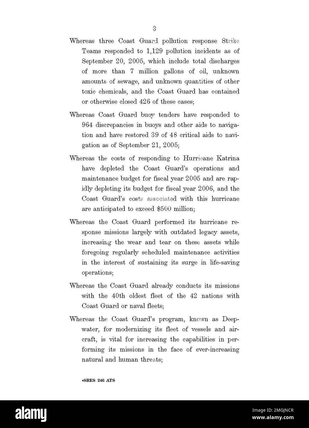 Risoluzione del Senato 246 - 26-HK-262-3. Risoluzione del Senato 246 - pagina 3. Uragano Katrina Foto Stock