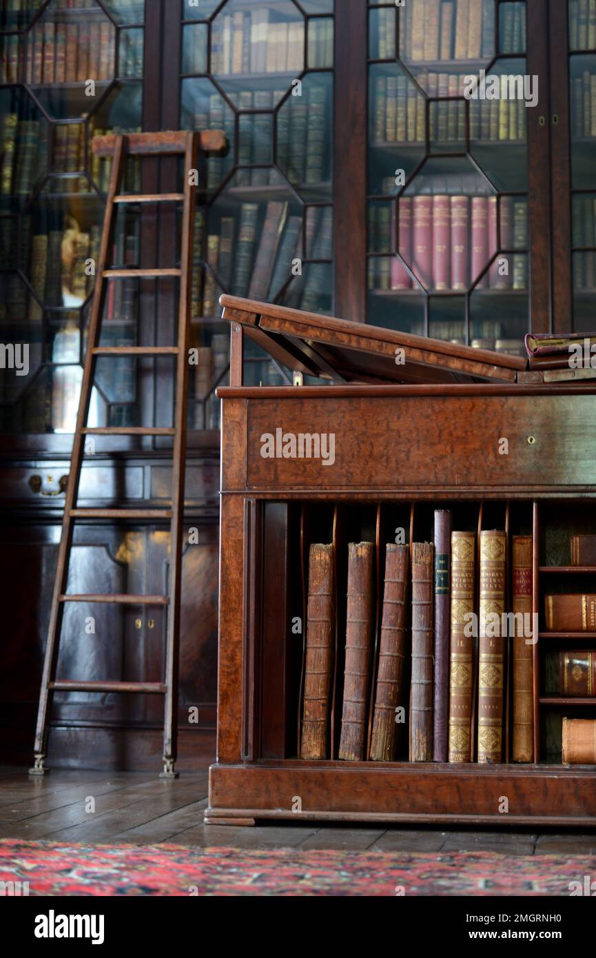 Una biblioteca in un palazzo di campagna inglese. Foto Stock