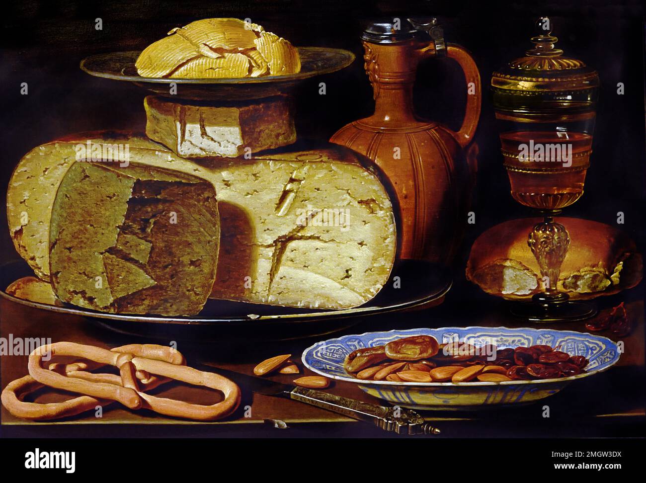 Ancora vivo con formaggi mandorle e Pretzels 1615 Clara Peeters 1580-1621 olandese Paesi Bassi Paesi Bassi Foto Stock