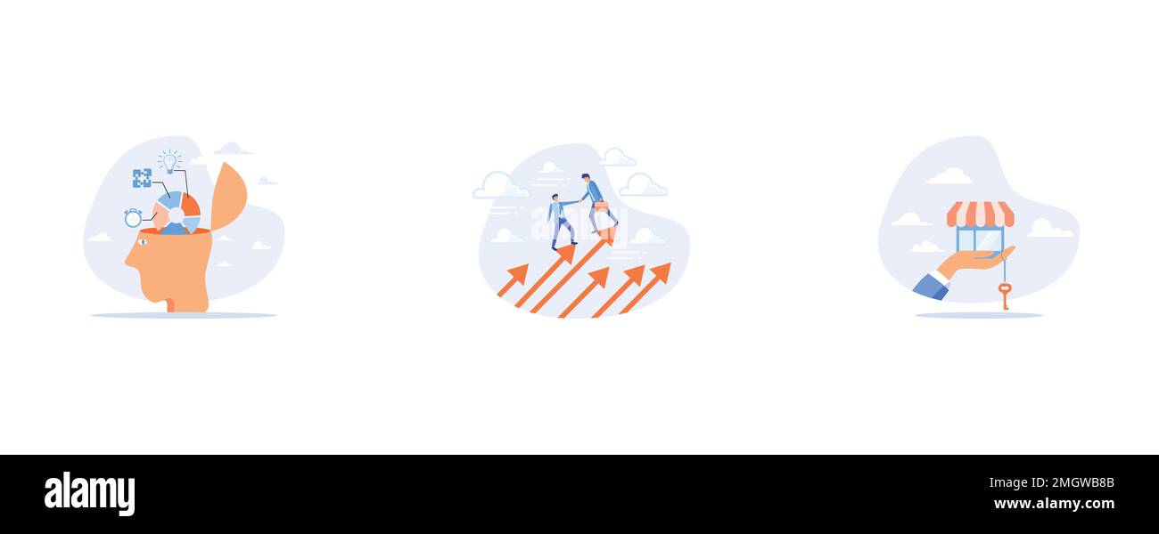 Test di conoscenza o attitudine, leadership o supporto per far crescere il business o la carriera, la chiave di piccola impresa per il successo, impostare piatto vettore di illustrazione moderna Illustrazione Vettoriale