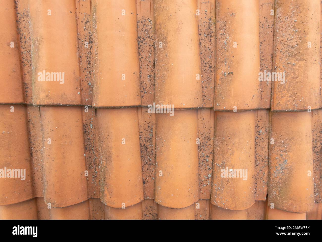 Copertura texture fondo tegola grecata rossa elemento di tegole dettaglio modello senza cuciture Foto Stock