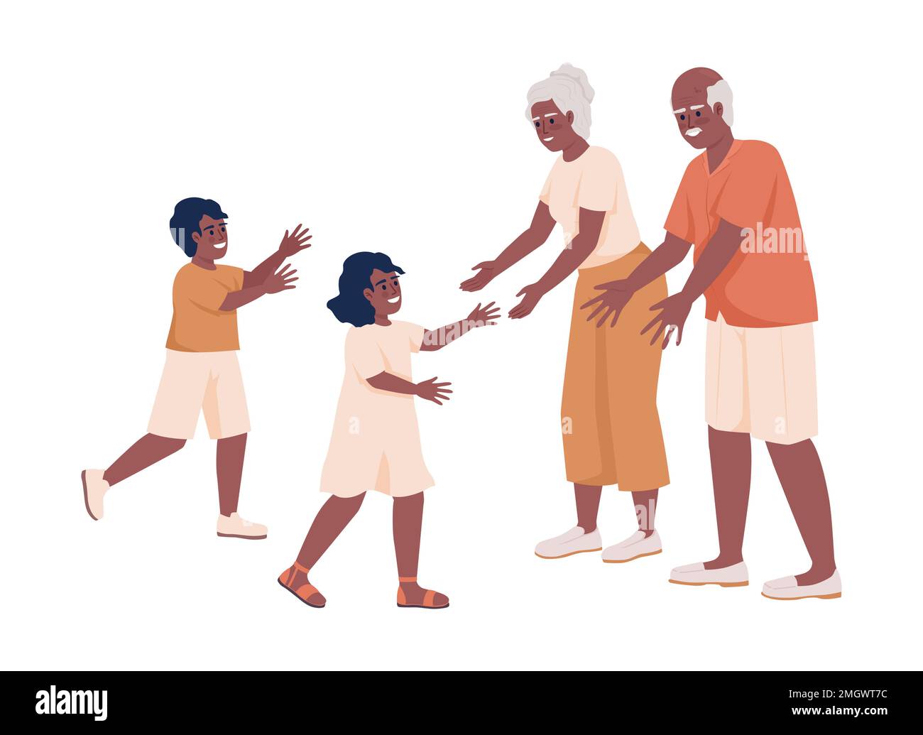 I nonni felici salutano i nonni i caratteri vettoriali di colore semi-piatti Illustrazione Vettoriale