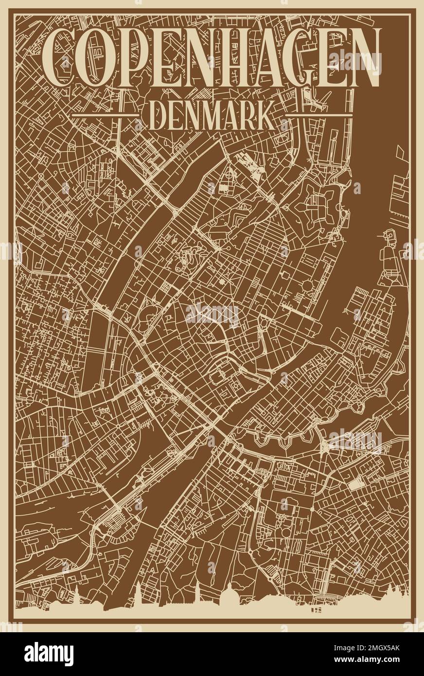 Poster della rete stradale del centro DI COPENHAGEN, DANIMARCA Illustrazione Vettoriale