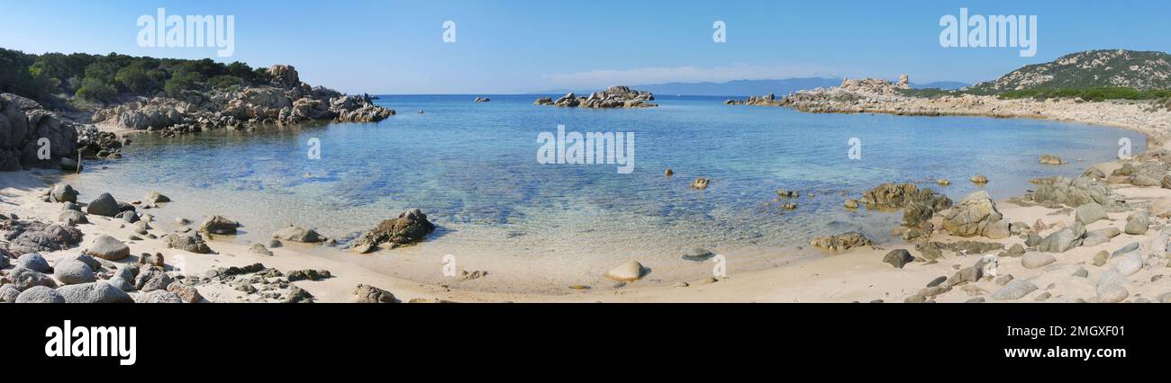 vista panoramica della spiaggia di campomoro, corsica Foto Stock