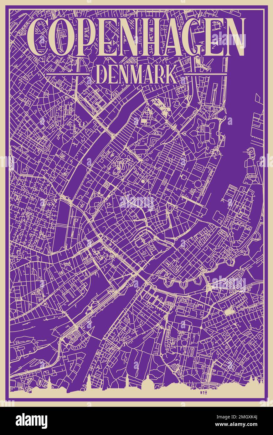 Poster della rete stradale del centro DI COPENHAGEN, DANIMARCA Illustrazione Vettoriale