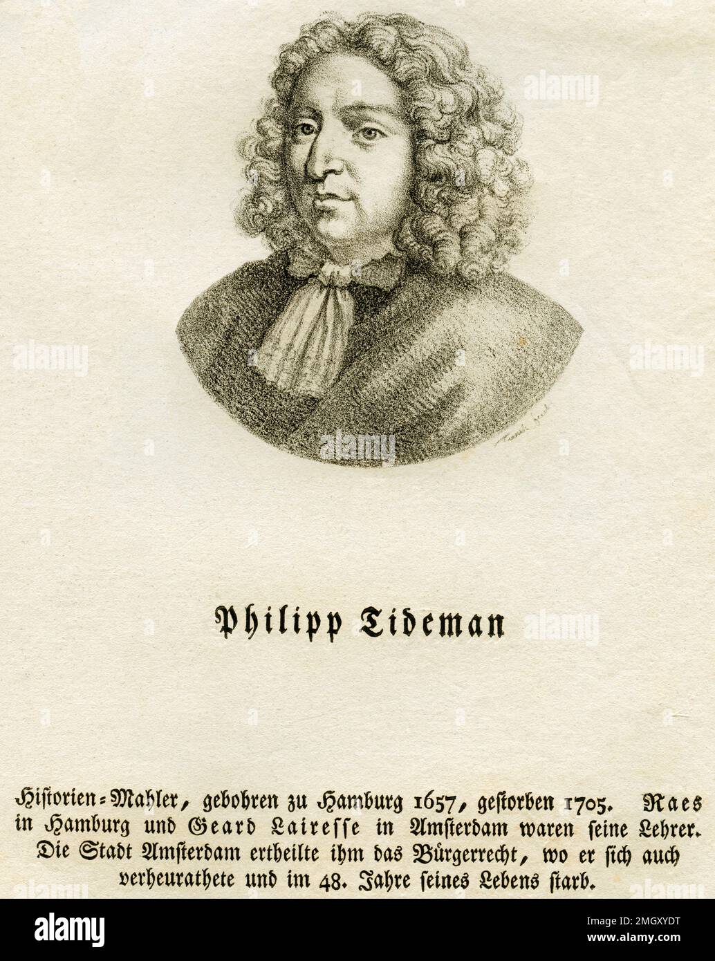 Europa, Germania, Amburgo, Philipp Tidemann , Historienmaler , Geboren 1657 ad Amburgo , gestorben 1705 ad Amburgo o ad Amsterdam ? Lithographie von Maximilian Franck , München 1813 , aus : Deutsche Künstler Gallerie , die ganze Seite mit Text . / Europa, Germania, Amburgo, Philipp Tidemann , pittore di storia , Nato nel 1657 ad Amburgo , morto nel 1705 ad Amburgo o ad Amsterdam ? Litografia di Maximilian Franck, Monaco di Baviera 1813 , da : Galleria dell'artista tedesco , la pagina con testo . Foto Stock