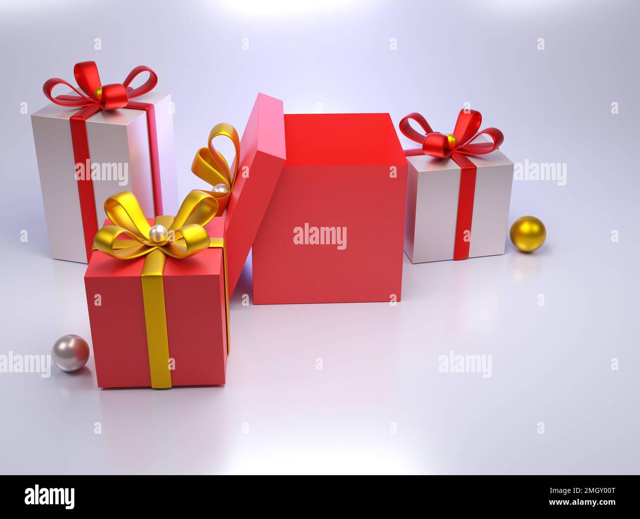 Illustrazione delle confezioni regalo Full hd 4K . Confezioni regalo di Natale, festa e sorprese. Foto Stock