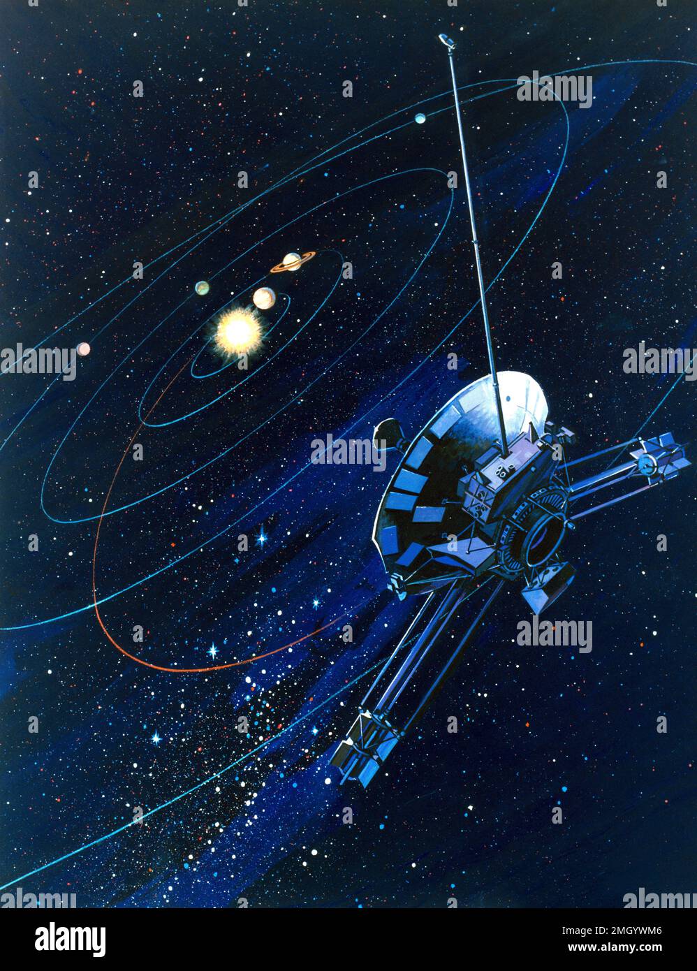 Illustrazione di Pioneer Spacecraft che esce dal nostro sistema solare Foto Stock