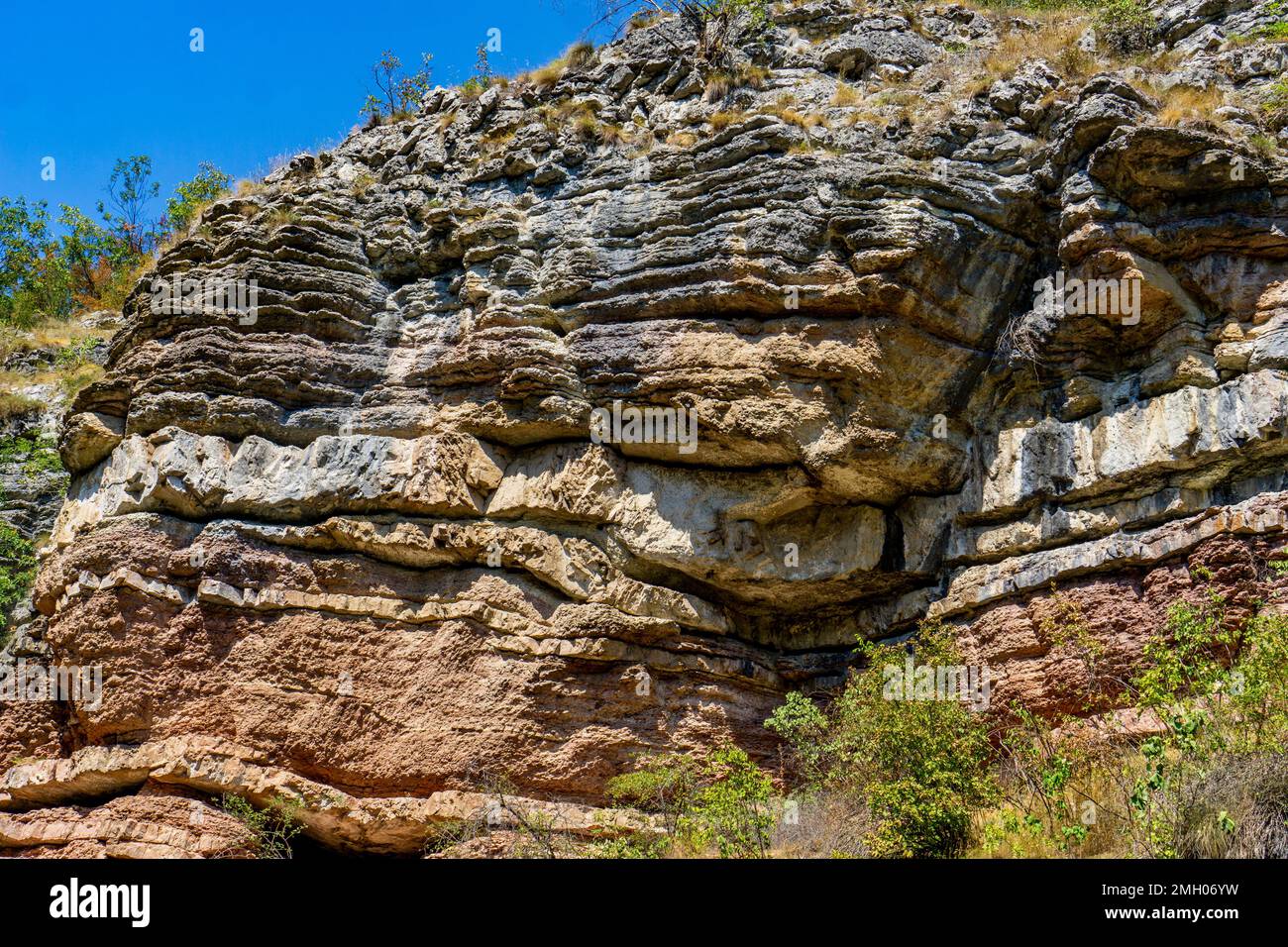 Ammira le formazioni geologiche della gola del fiume Boljetin nella Serbia orientale Foto Stock