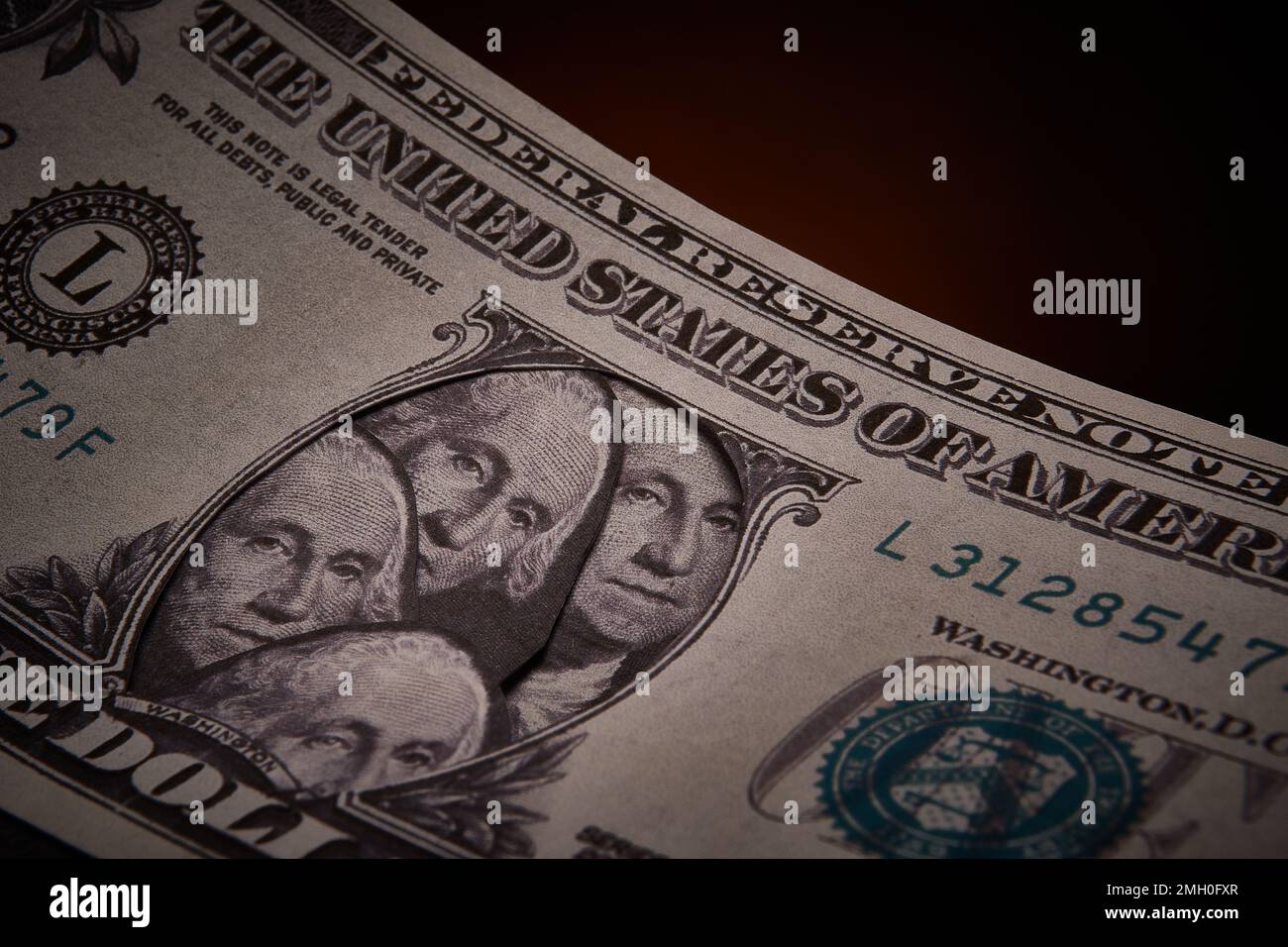 Disegno di legge del dollaro con le somiglianze multiple di George Washington Foto Stock