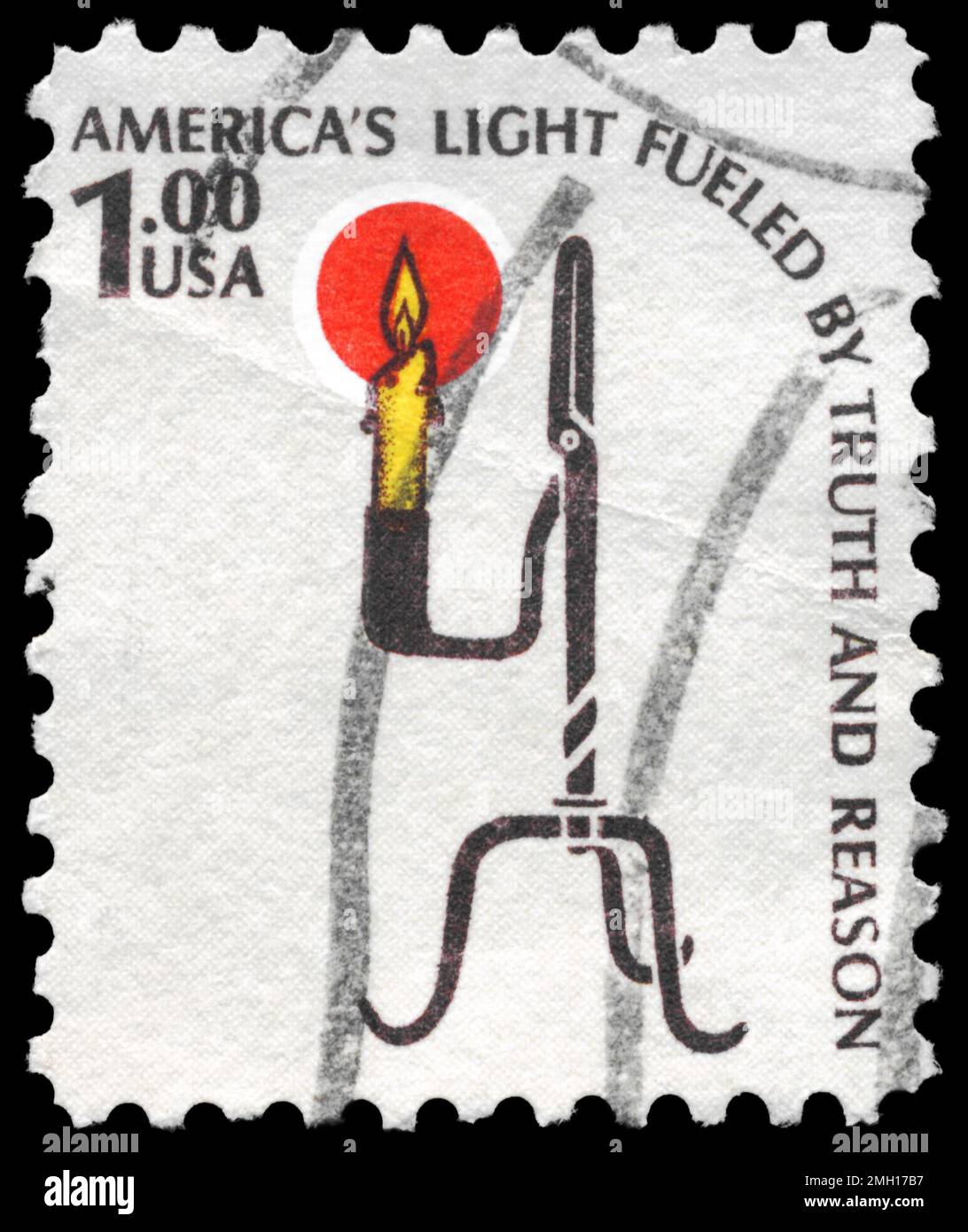 USA - CIRCA 1975: Uno Stamp stampato negli USA mostra la Rush Lamp and Candle Holder, americana Issue, circa 1975 Foto Stock