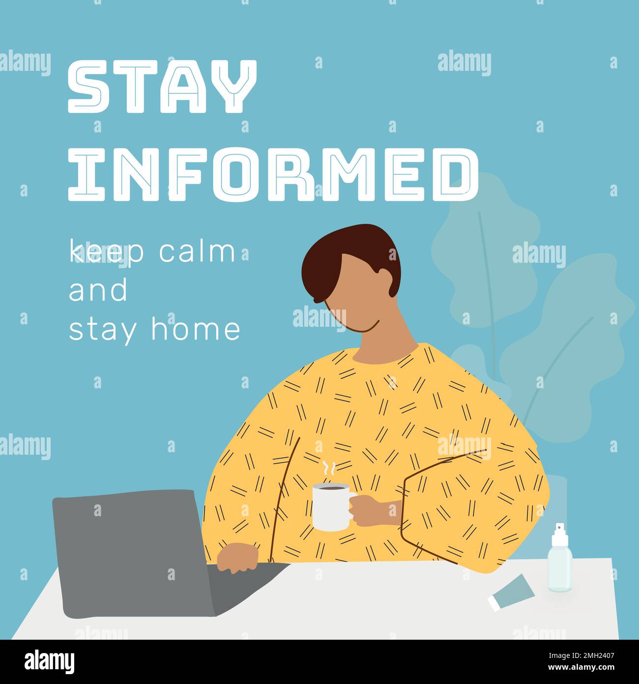 Rimanere informati e rimanere a casa covid-9 vettore di consapevolezza Illustrazione Vettoriale