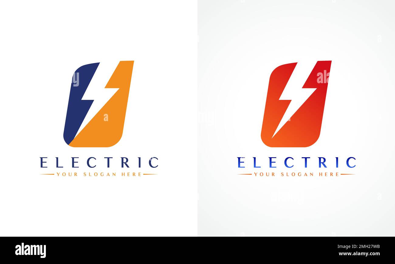 U Logo Letter con design vettoriale Lightning Thunder Bolt. Illustrazione vettoriale del logo U della lettera del bullone elettrico. Illustrazione Vettoriale
