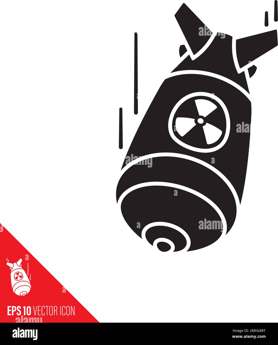 Icona del vettore bomba nucleare FAT MAN. Simbolo del ricordo di guerre nucleari e bombardamenti atomici. Illustrazione Vettoriale