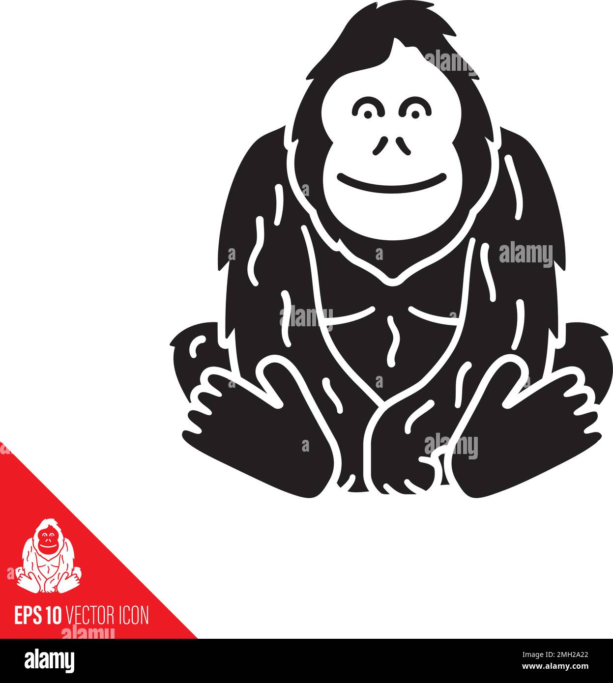 Seduta amichevole Orangutan ape vettore icona. Specie minacciate e simbolo di glifo della fauna selvatica. Illustrazione Vettoriale
