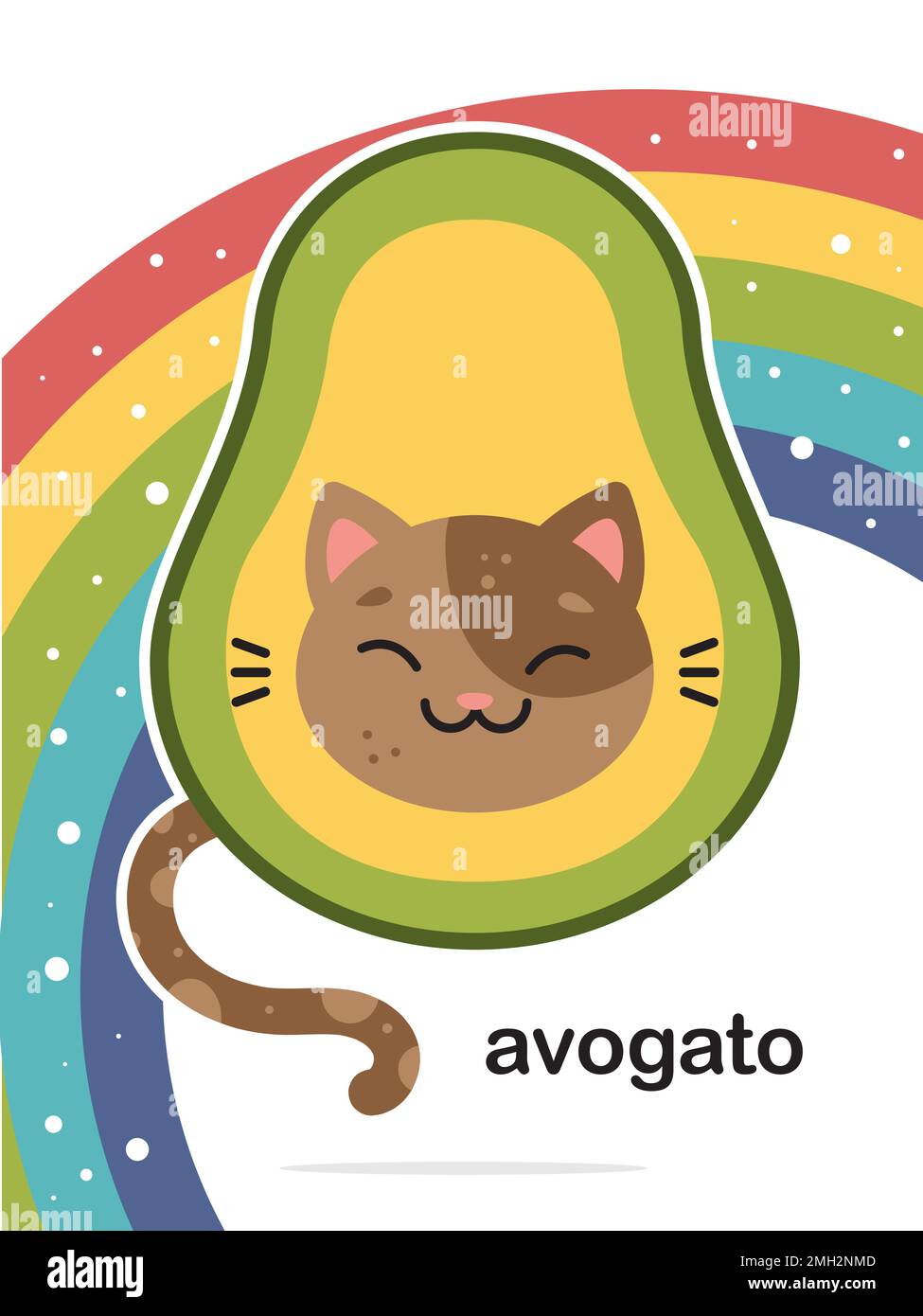 Cartone animato avocado gatto. Illustrazione vettoriale. Illustrazione Vettoriale