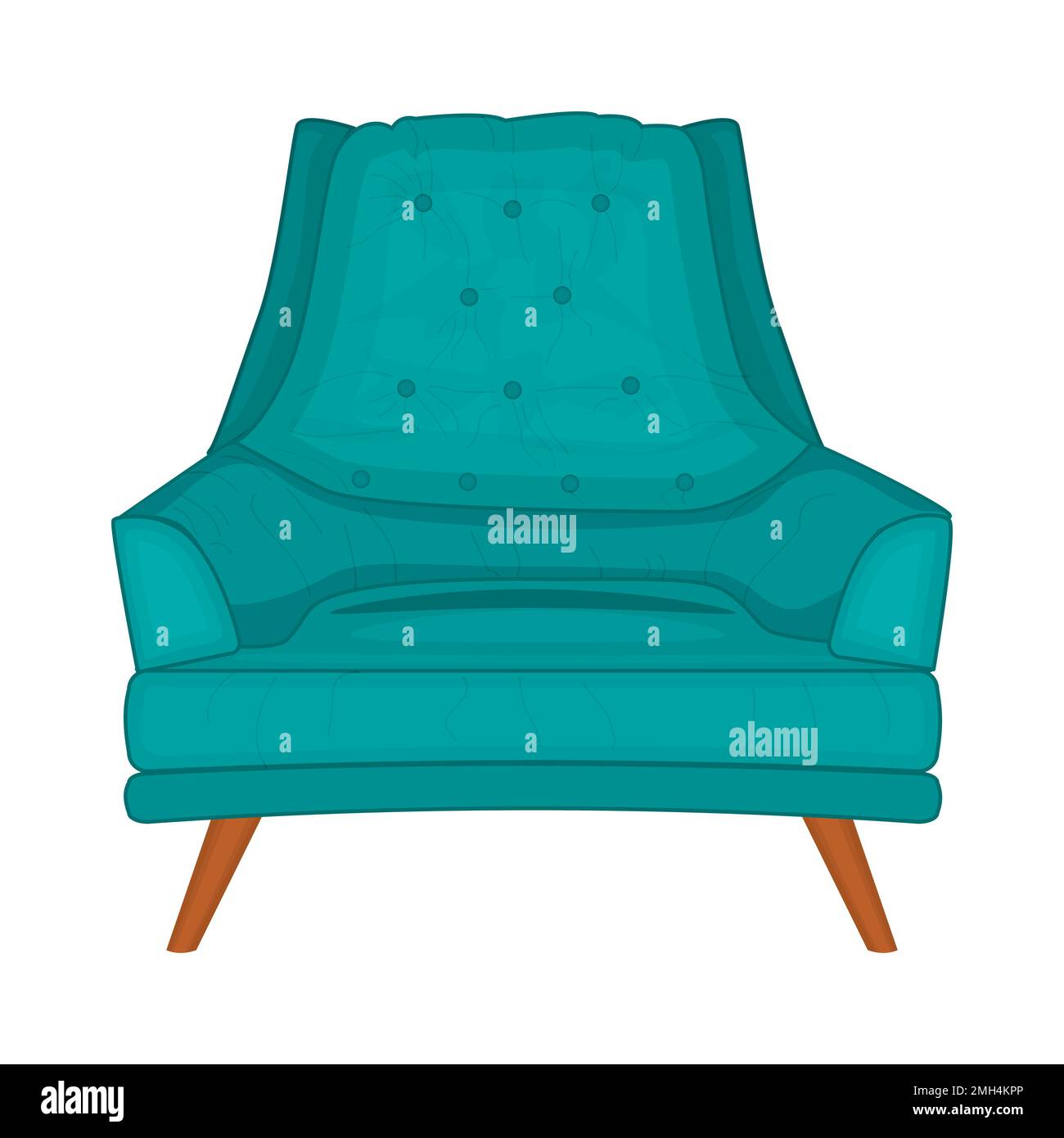 Poltrona isolata su sfondo bianco. Poltrona morbida con tappezzeria. Mobili imbottiti vintage. Sedia o divano retrò per riposare e rilassarsi. Vettore Illustrazione Vettoriale