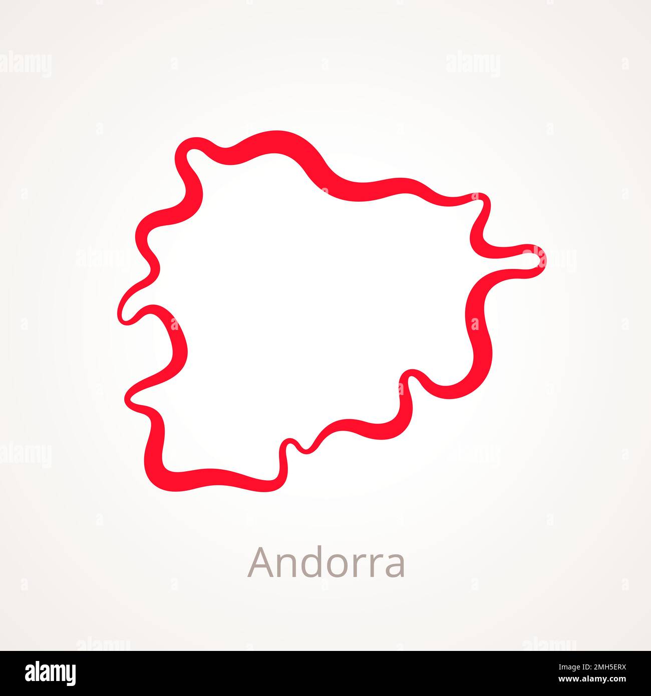 Mappa generale di Andorra contrassegnata con una linea rossa. Illustrazione Vettoriale