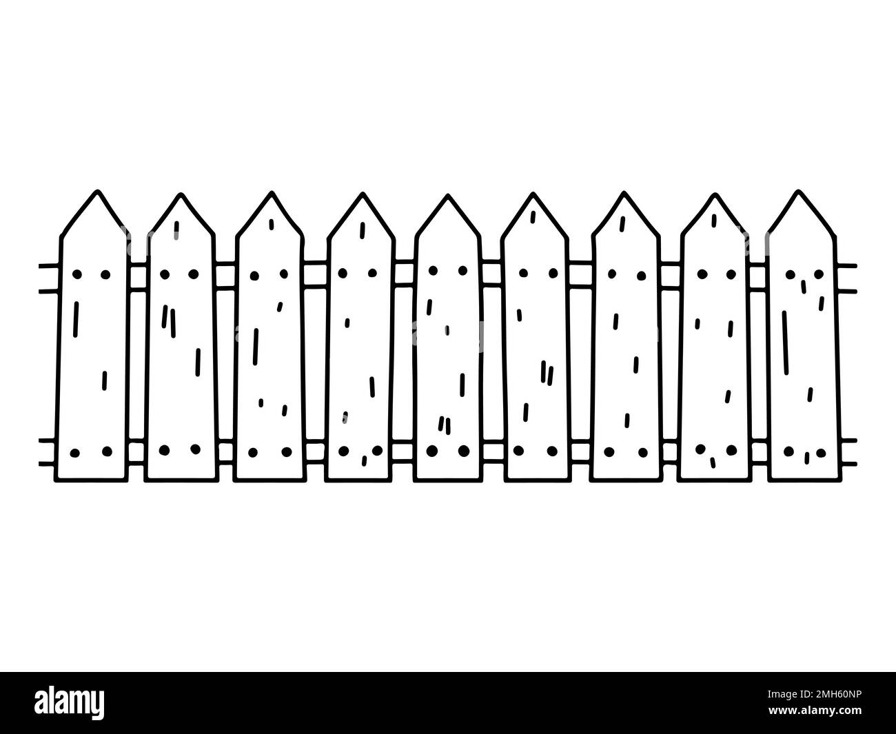 Recinzione di legno nello stile di disegno del doodle disegnato a mano. Illustrazione vettoriale isolata su sfondo bianco. Perfetto per la fattoria, temi di buona Pasqua Illustrazione Vettoriale