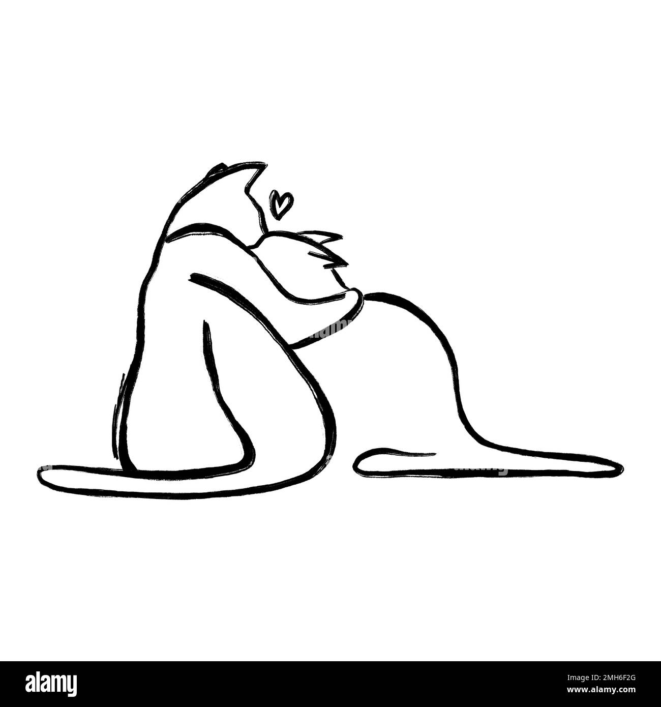 Gatti coppia disegno a mano illustrazione. Due gatti astratti che abbraccia. San Valentino arte Foto Stock