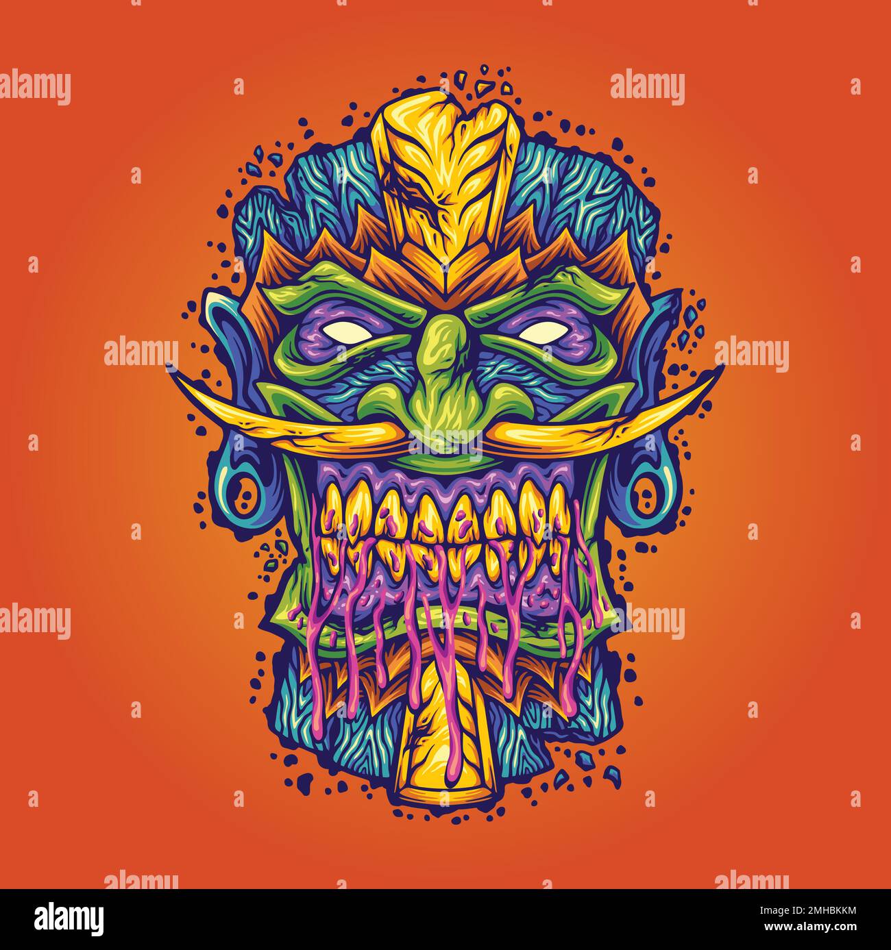 Spaventoso tiki bar maschera hawaiano mostro illustrazione illustrazioni vettoriali per il vostro logo di lavoro, merchandise t-shirt, adesivi e disegni di etichette, poster Illustrazione Vettoriale