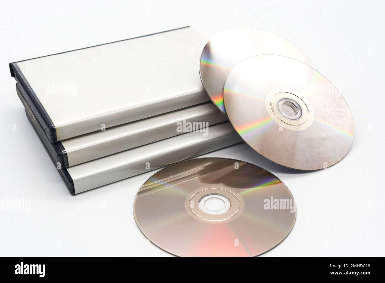 DVD blu ray Disc con case bianco sfondo film CD design box Foto Stock
