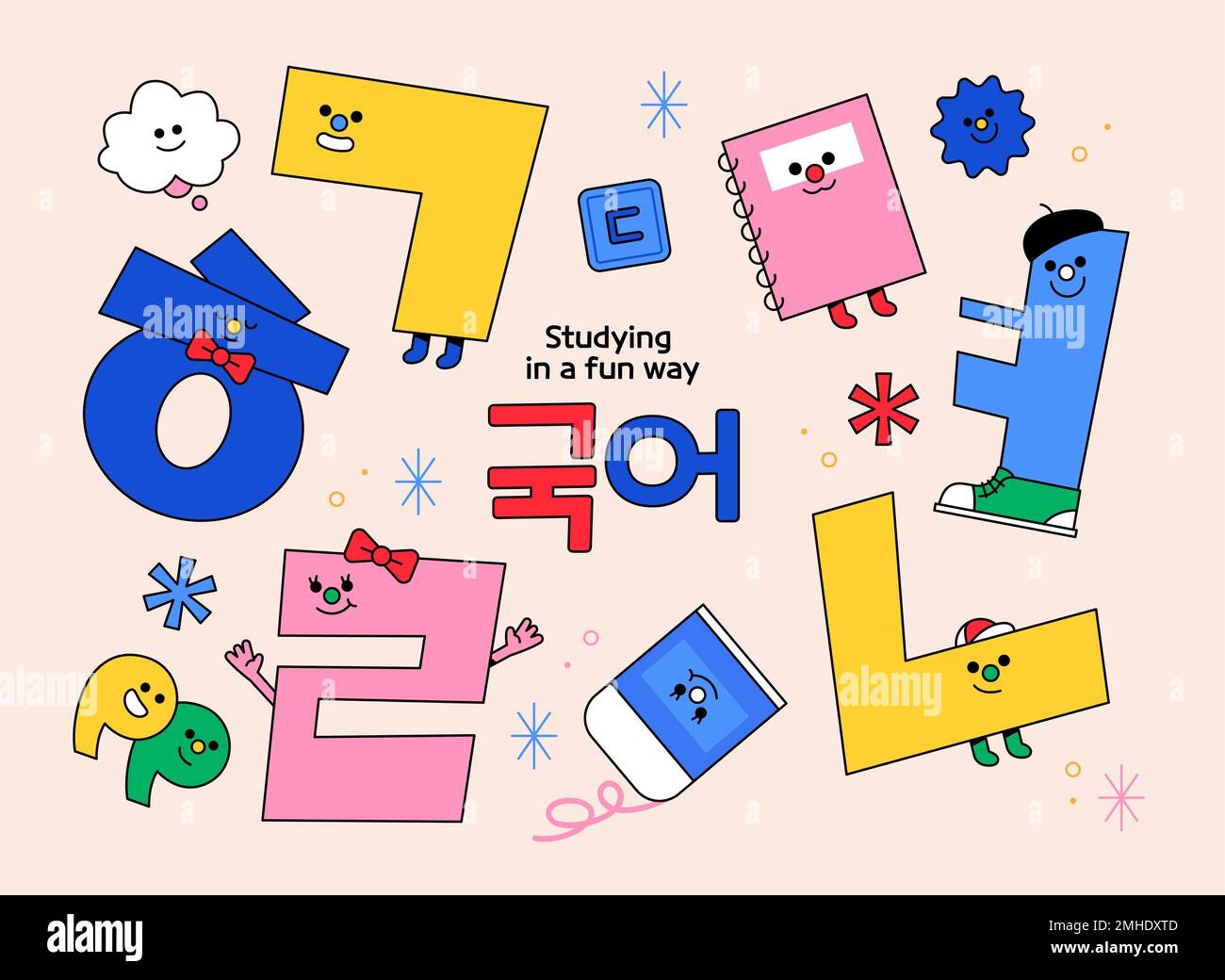 Hangul personaggio della classe di lingua coreana per bambini Foto Stock