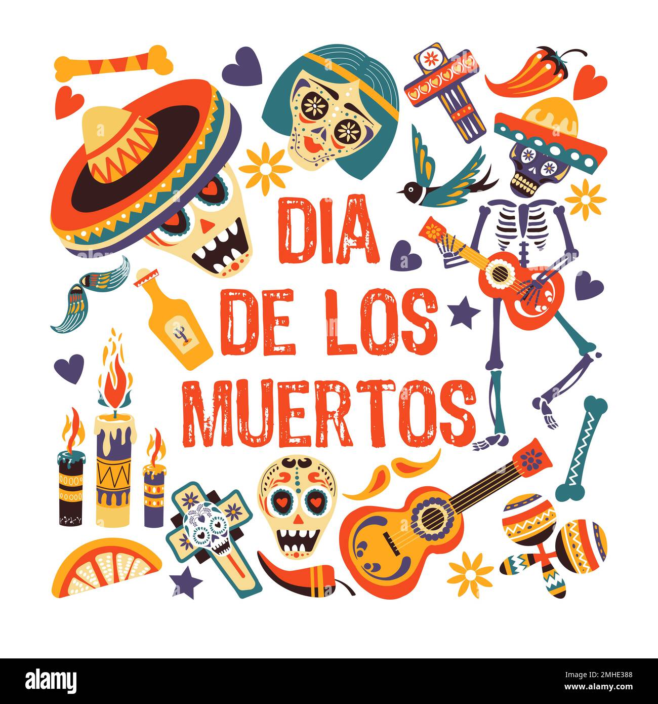 Dia de los Muertos, biglietto d'auguri per il giorno dei morti in Messico Illustrazione Vettoriale